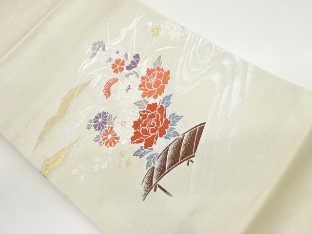 JAPANESE NAGOYA OBI / WOVEN AUTUMN FLOWERS